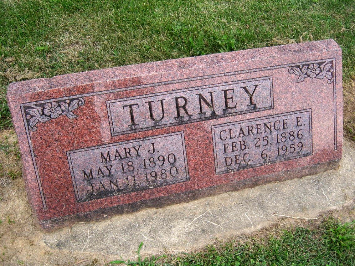 Photo of headstones/Mary J Turney nee McLennan 1890-1980 hdstn Morrison Grove Hill cem ILL